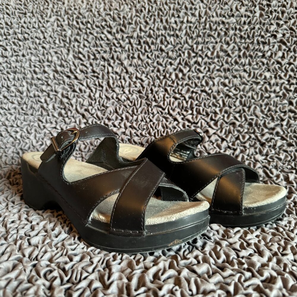 DANSKO Sela Black Leather Sandal Clogs - Size 38/7.5